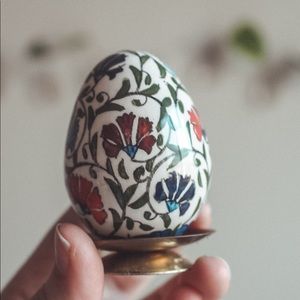 Painted floral egg with stand for Easter